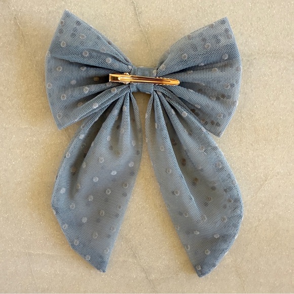 NWT Noralee Oversized Blue Polka Dot Tulle Hair Bow | Rylee + Cru - Picture 6 of 6